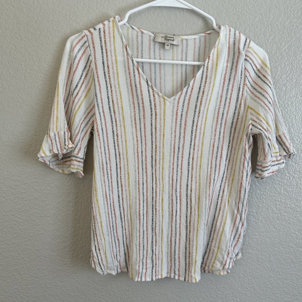 Stitch Fix Beacon Apparel‎ Floral Ruffle Sleeve Top Size Medium M Multicolor